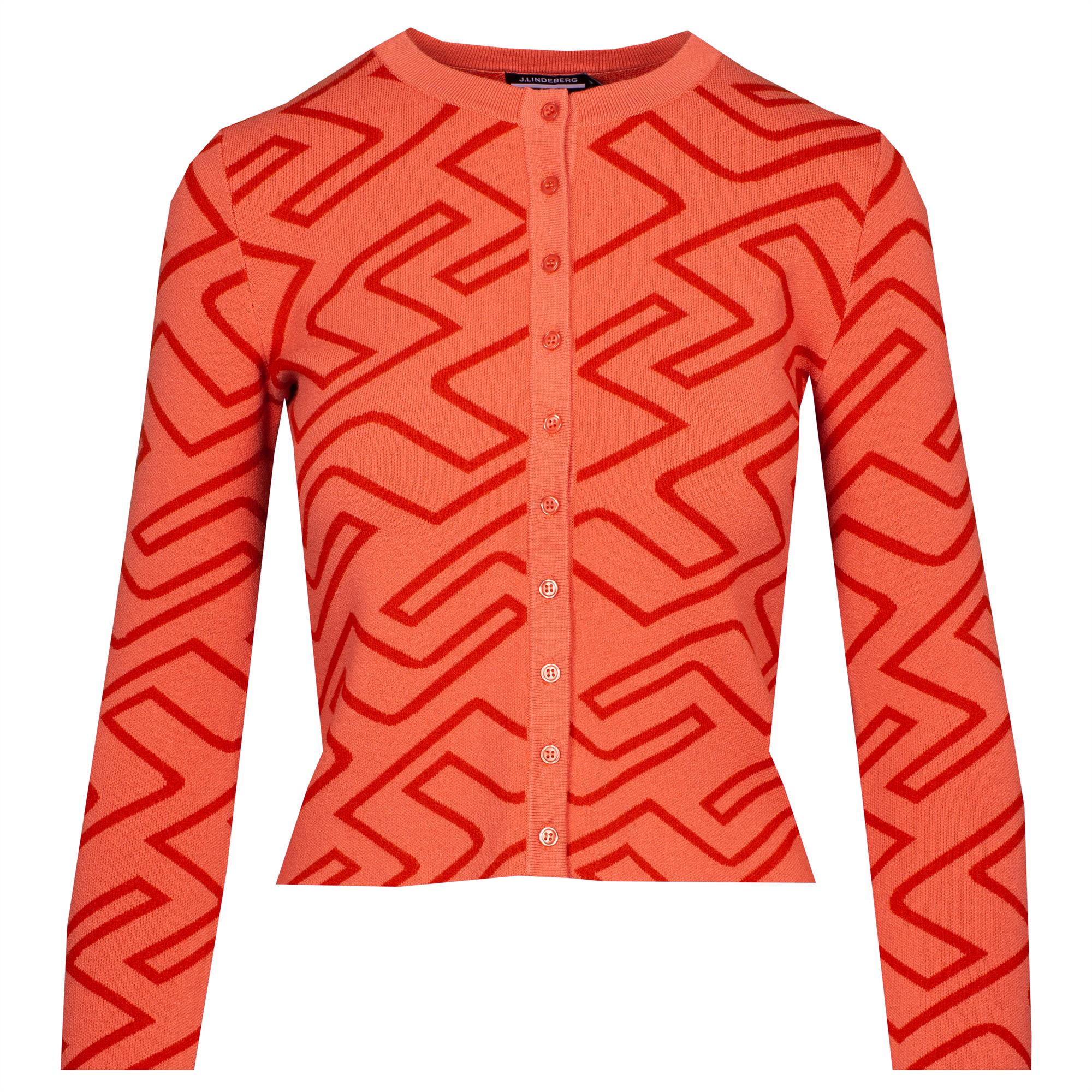 J Lindeberg Odessa Ladies Golf Cardigan Faded Rose Bridge Monogram